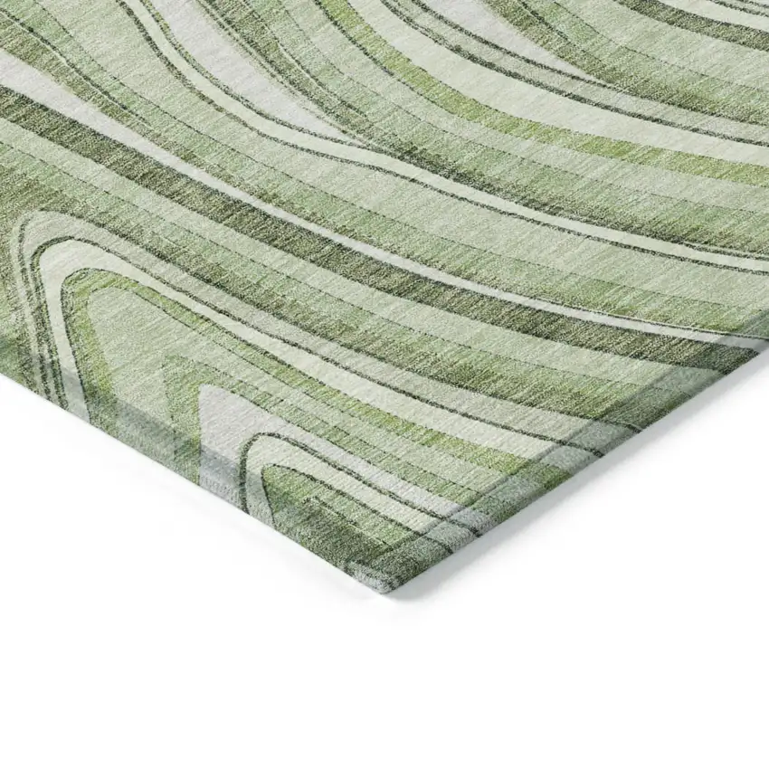 Artichoke Green Green And Ivory Abstract Washable Indoor Outdoor Area Rug Photo 3