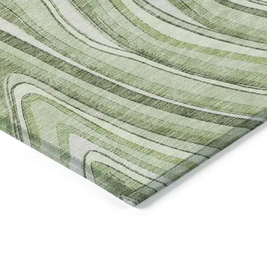 Artichoke Green Green And Ivory Abstract Washable Indoor Outdoor Area Rug Photo 3