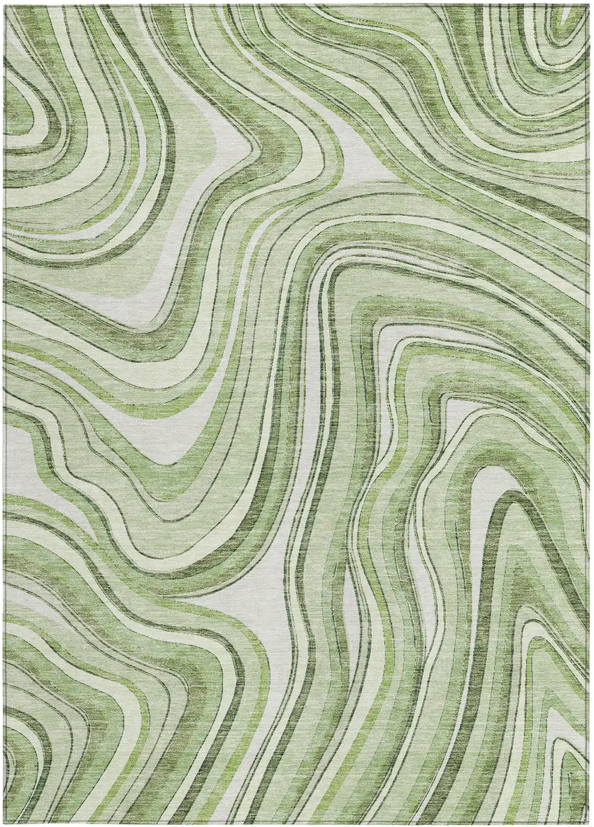 Artichoke Green Green And Ivory Abstract Washable Indoor Outdoor Area Rug Photo 5