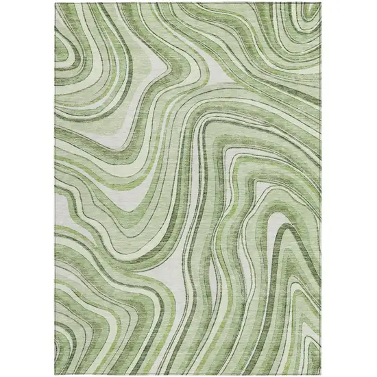 Artichoke Green Green And Ivory Abstract Washable Indoor Outdoor Area Rug Photo 5