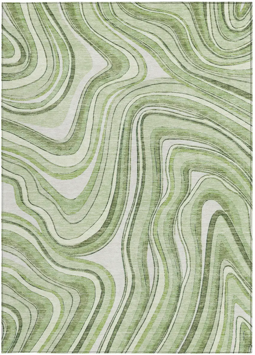 Artichoke Green Green And Ivory Abstract Washable Indoor Outdoor Area Rug Photo 5