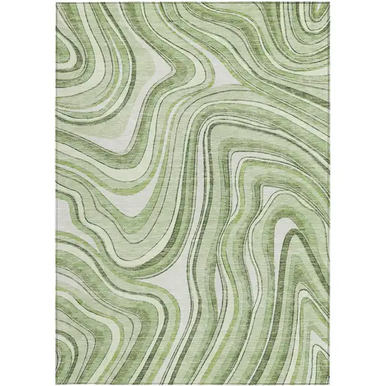 Artichoke Green Green And Ivory Abstract Washable Indoor Outdoor Area Rug Photo 5