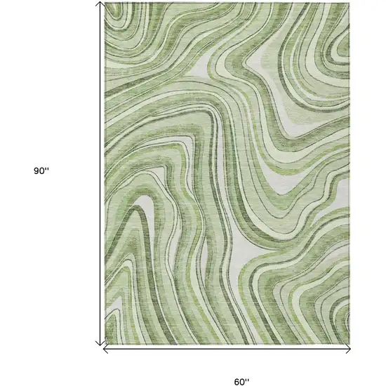 Artichoke Green And Ivory Abstract Washable Indoor Outdoor Area Rug Photo 7