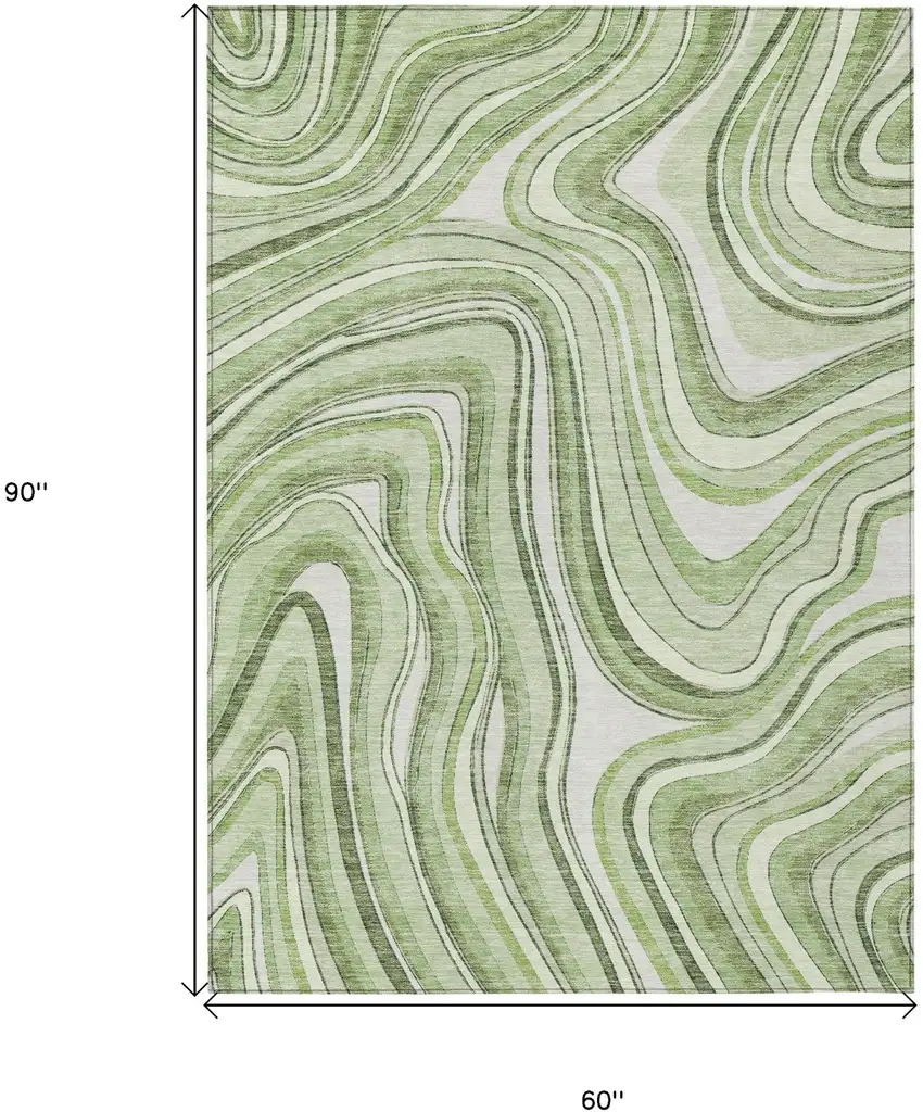Artichoke Green And Ivory Abstract Washable Indoor Outdoor Area Rug Photo 7