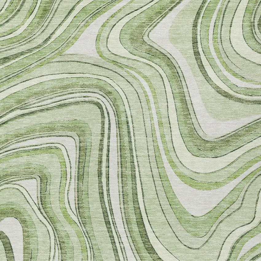 Artichoke Green Green And Ivory Abstract Washable Indoor Outdoor Area Rug Photo 4