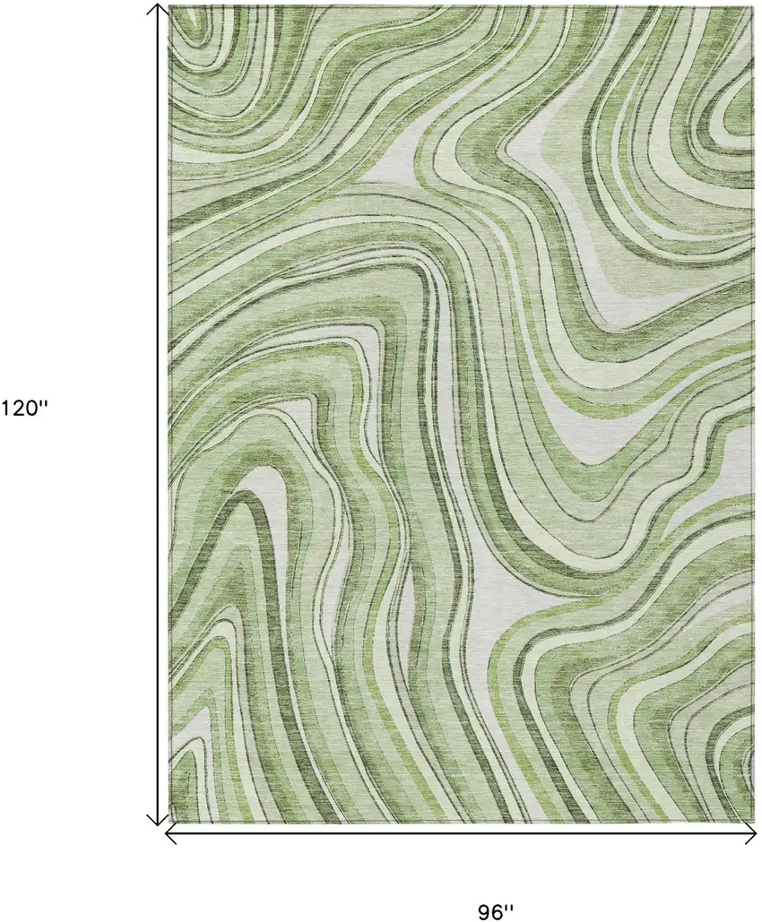 Artichoke Green And Ivory Abstract Washable Indoor Outdoor Area Rug Photo 7
