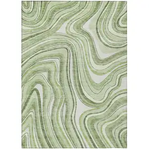 Photo of Artichoke Green Green And Ivory Abstract Washable Indoor Outdoor Area Rug