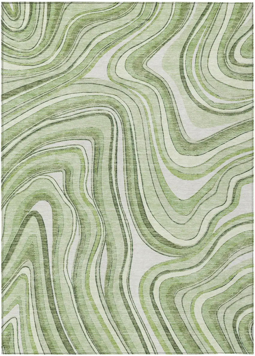 Artichoke Green Green And Ivory Abstract Washable Indoor Outdoor Area Rug Photo 1