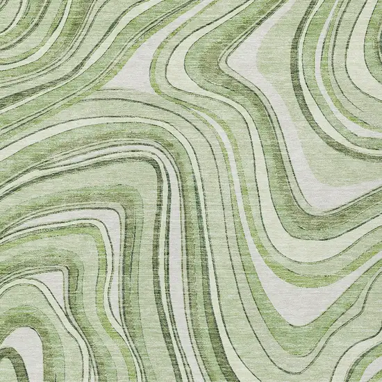 Artichoke Green Green And Ivory Abstract Washable Indoor Outdoor Area Rug Photo 4