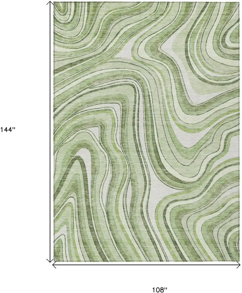 Artichoke Green And Ivory Abstract Washable Indoor Outdoor Area Rug Photo 7