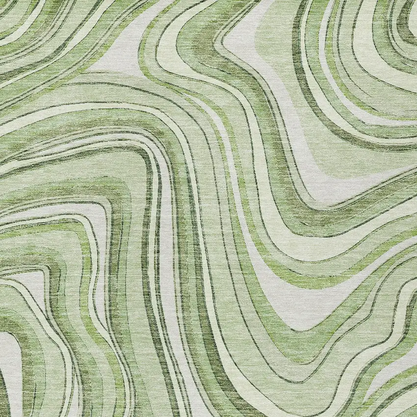 Artichoke Green Green And Ivory Abstract Washable Indoor Outdoor Area Rug Photo 4