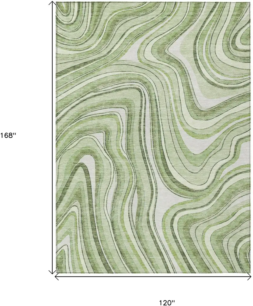 Artichoke Green And Ivory Abstract Washable Indoor Outdoor Area Rug Photo 7