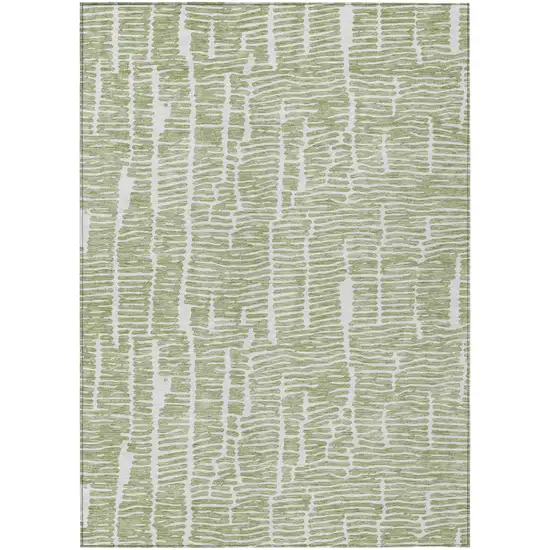Artichoke Green Green And Ivory Abstract Washable Indoor Outdoor Area Rug Photo 2