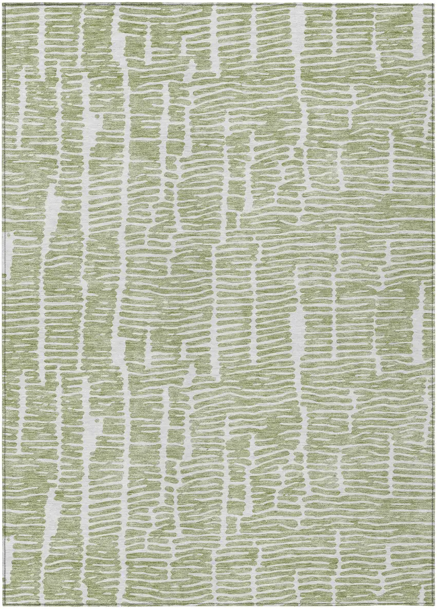 Artichoke Green Green And Ivory Abstract Washable Indoor Outdoor Area Rug Photo 2