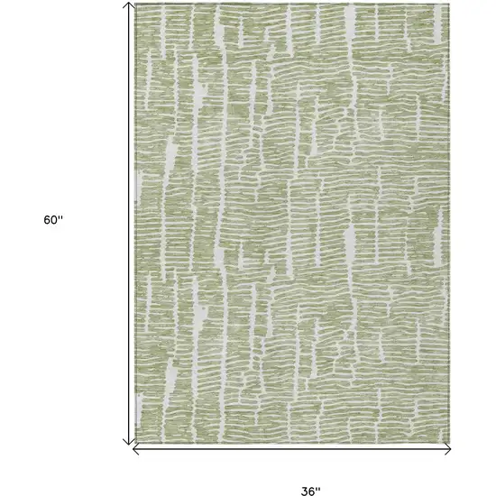 Artichoke Green Green And Ivory Abstract Washable Indoor Outdoor Area Rug Photo 3