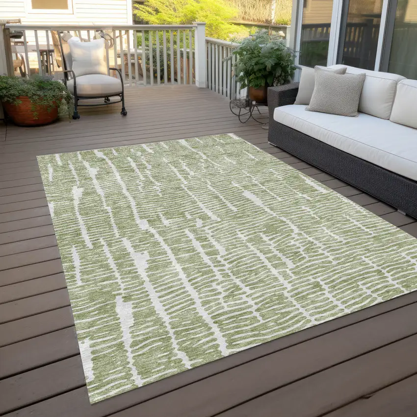 Artichoke Green And Ivory Abstract Washable Indoor Outdoor Area Rug Photo 9