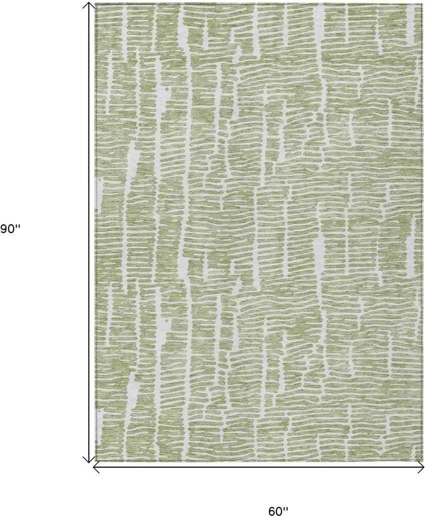 Artichoke Green Green And Ivory Abstract Washable Indoor Outdoor Area Rug Photo 3