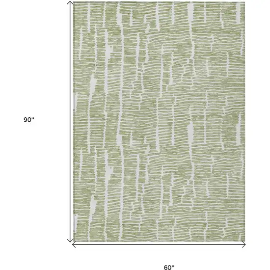 Artichoke Green Green And Ivory Abstract Washable Indoor Outdoor Area Rug Photo 3