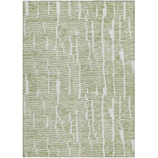 Artichoke Green Green And Ivory Abstract Washable Indoor Outdoor Area Rug Photo 5