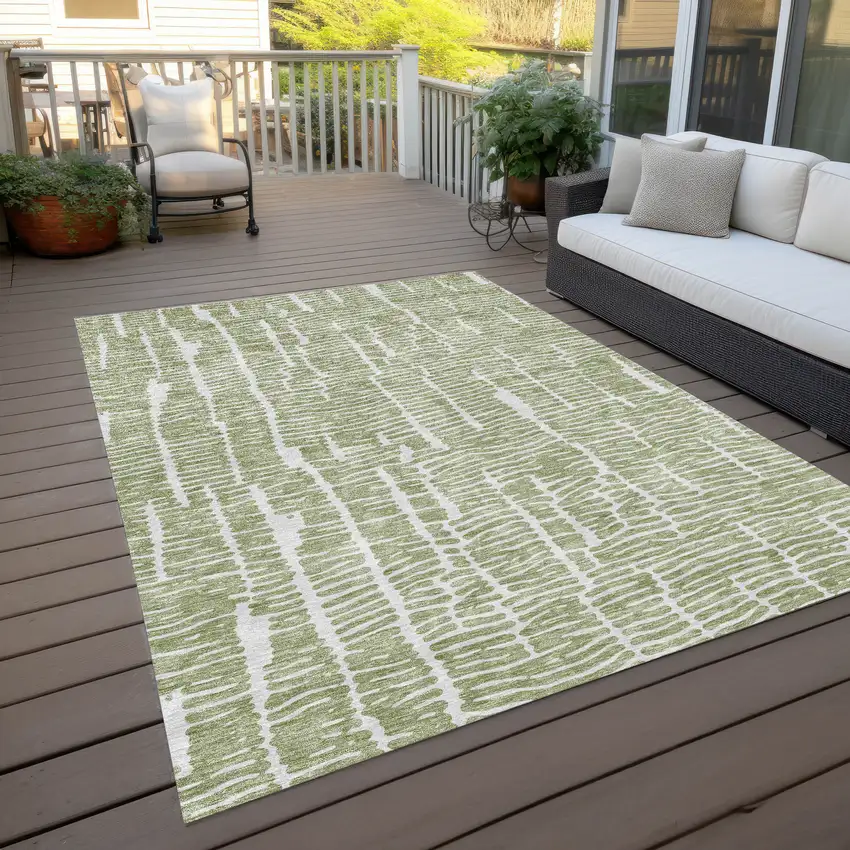 Artichoke Green Green And Ivory Abstract Washable Indoor Outdoor Area Rug Photo 9