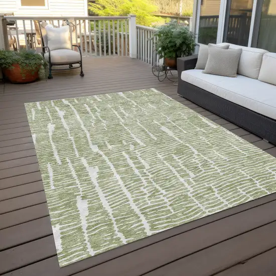 Artichoke Green Green And Ivory Abstract Washable Indoor Outdoor Area Rug Photo 9