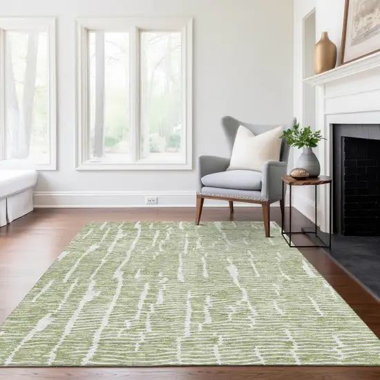 Artichoke Green Green And Ivory Abstract Washable Indoor Outdoor Area Rug Photo 8