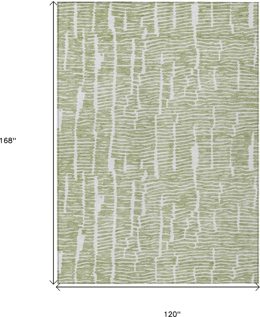 Artichoke Green Green And Ivory Abstract Washable Indoor Outdoor Area Rug Photo 3