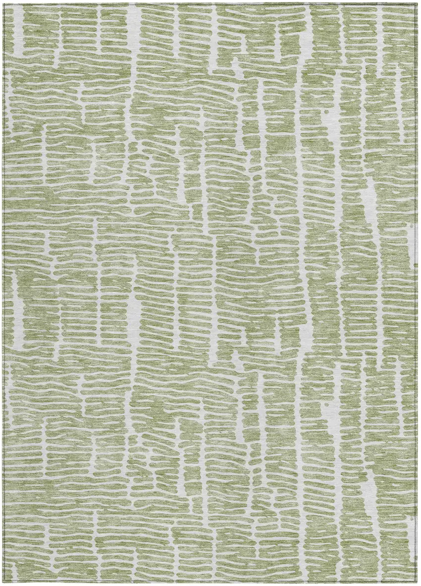 Artichoke Green Green And Ivory Abstract Washable Indoor Outdoor Area Rug Photo 6