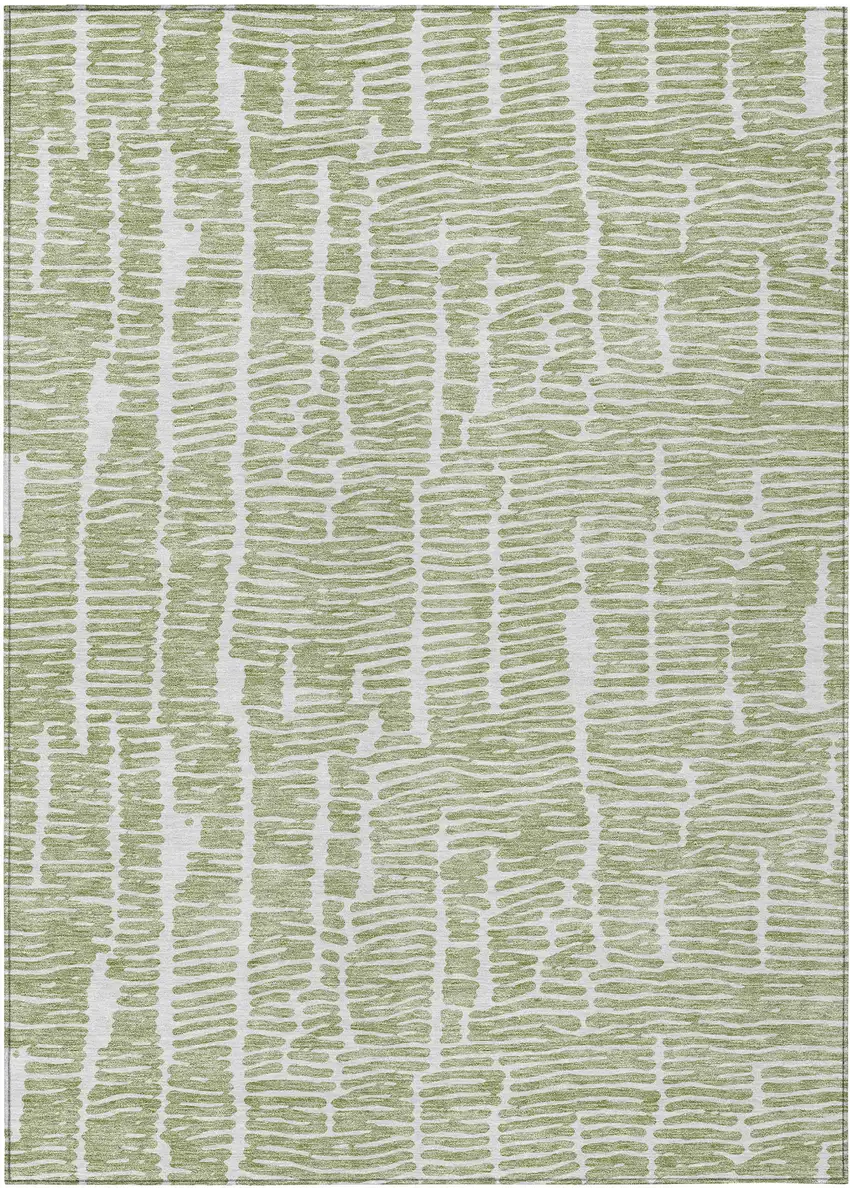 Artichoke Green Green And Ivory Abstract Washable Indoor Outdoor Area Rug Photo 2