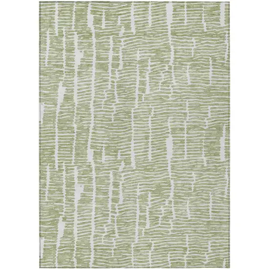 Artichoke Green Green And Ivory Abstract Washable Indoor Outdoor Area Rug Photo 2