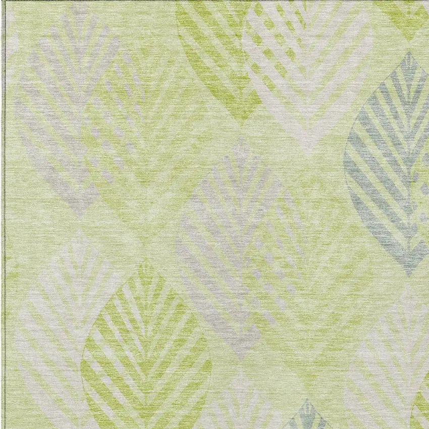 Artichoke Green Green And Ivory Floral Washable Indoor Outdoor Area Rug Photo 5