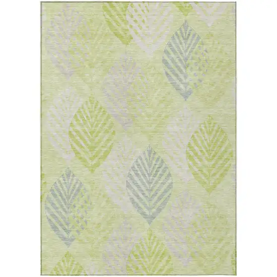 Artichoke Green Green And Ivory Floral Washable Indoor Outdoor Area Rug Photo 1