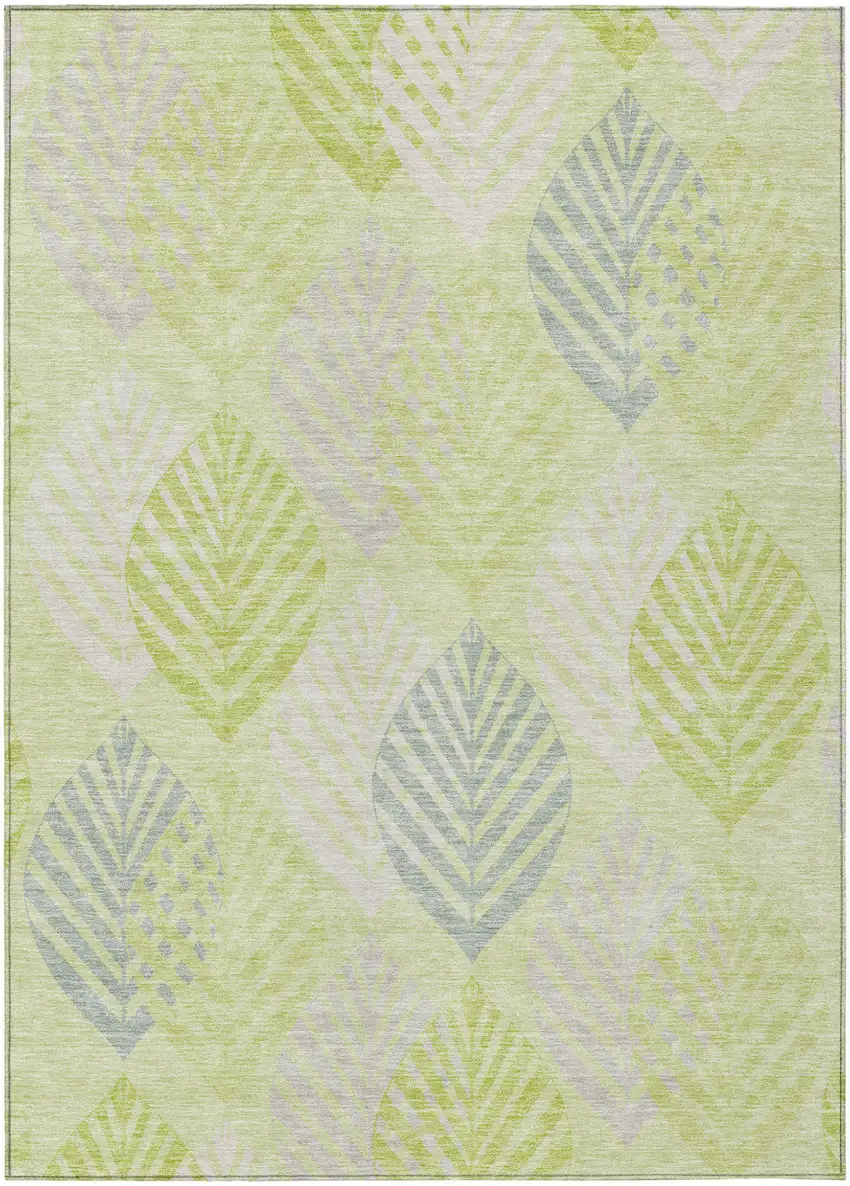 Artichoke Green Green And Ivory Floral Washable Indoor Outdoor Area Rug Photo 1