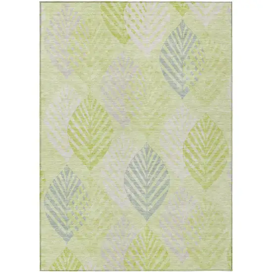 Artichoke Green Green And Ivory Floral Washable Indoor Outdoor Area Rug Photo 1