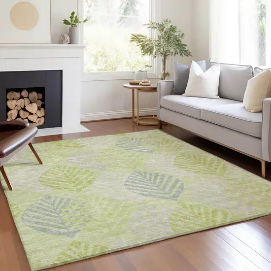 Artichoke Green Green And Ivory Floral Washable Indoor Outdoor Area Rug Photo 8
