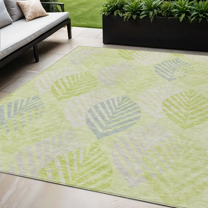 Artichoke Green Green And Ivory Floral Washable Indoor Outdoor Area Rug Photo 1