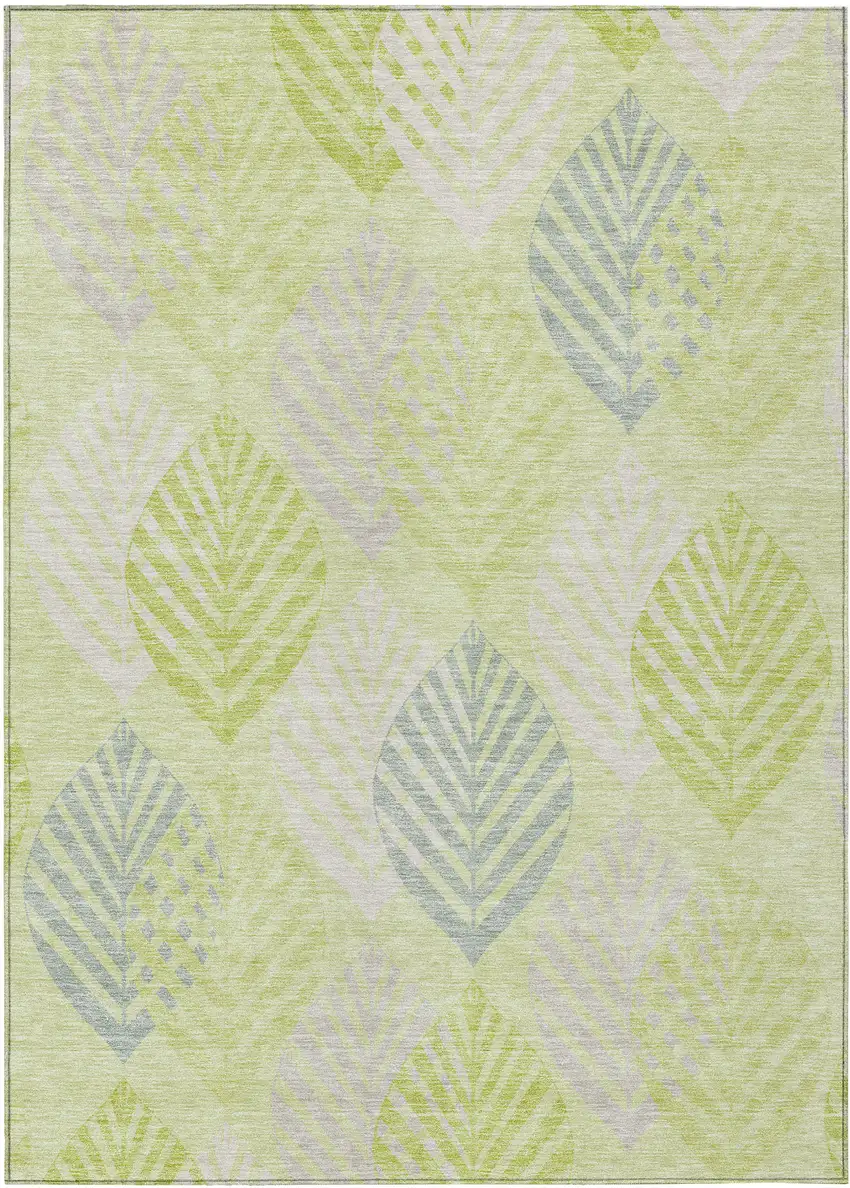 Artichoke Green Green And Ivory Floral Washable Indoor Outdoor Area Rug Photo 2