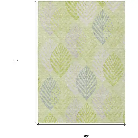 Artichoke Green And Ivory Floral Washable Indoor Outdoor Area Rug Photo 8