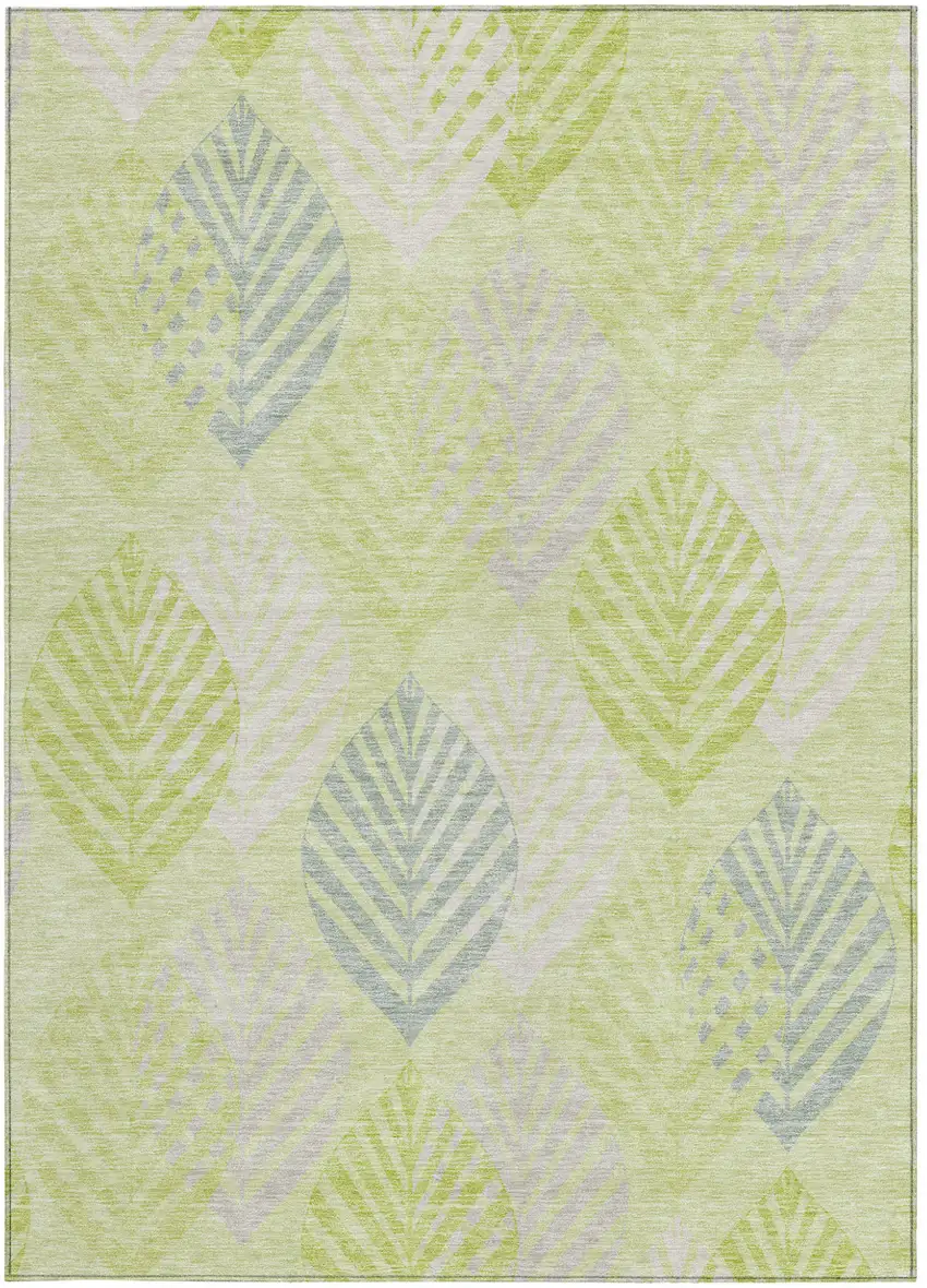Artichoke Green Green And Ivory Floral Washable Indoor Outdoor Area Rug Photo 6