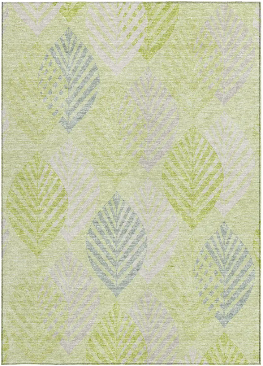 Artichoke Green Green And Ivory Floral Washable Indoor Outdoor Area Rug Photo 6