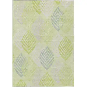 Photo of Artichoke Green Green And Ivory Floral Washable Indoor Outdoor Area Rug