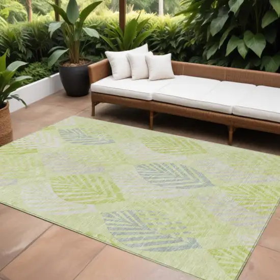 Artichoke Green Green And Ivory Floral Washable Indoor Outdoor Area Rug Photo 1