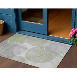 Photo of Artichoke Green Green And Ivory Geometric Washable Indoor Outdoor Area Rug