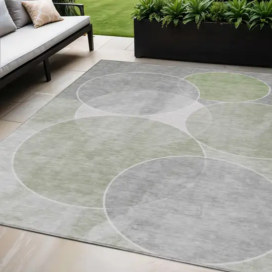 Artichoke Green Green And Ivory Geometric Washable Indoor Outdoor Area Rug Photo 1