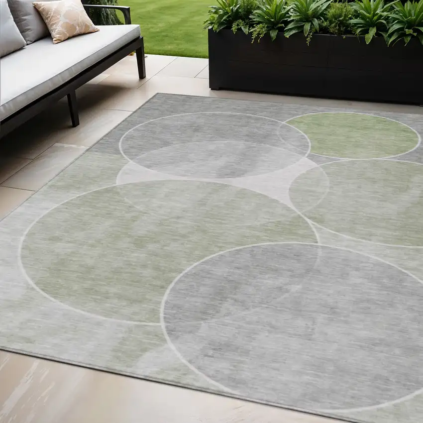 Artichoke Green Green And Ivory Geometric Washable Indoor Outdoor Area Rug Photo 1