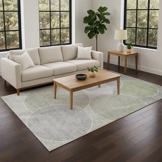 Artichoke Green Green And Ivory Geometric Washable Indoor Outdoor Area Rug Photo 8