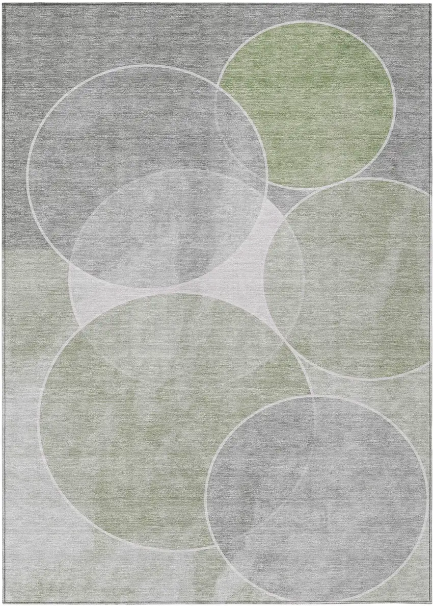 Artichoke Green Green And Ivory Geometric Washable Indoor Outdoor Area Rug Photo 4