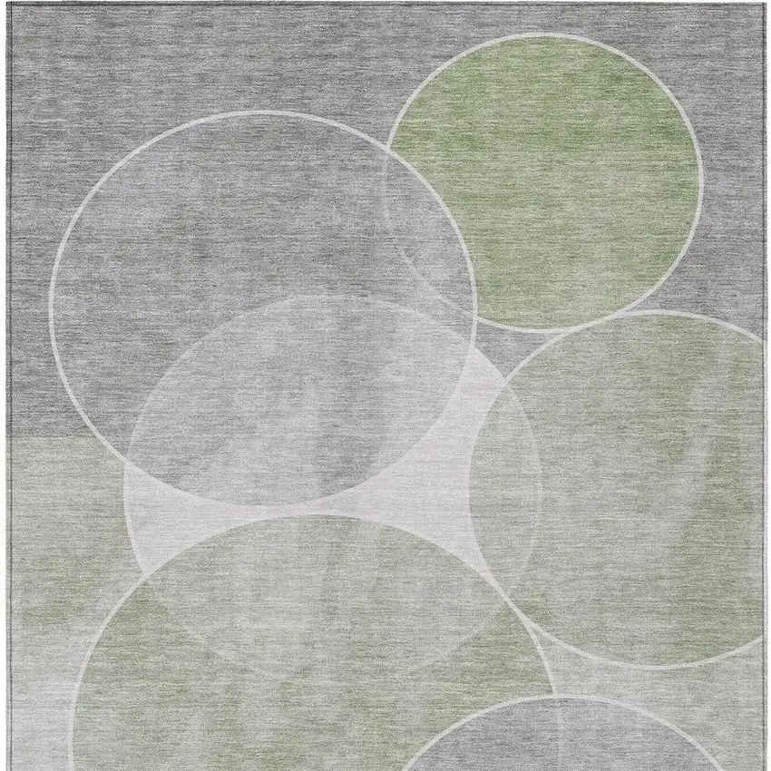 Artichoke Green Green And Ivory Geometric Washable Indoor Outdoor Area Rug Photo 5