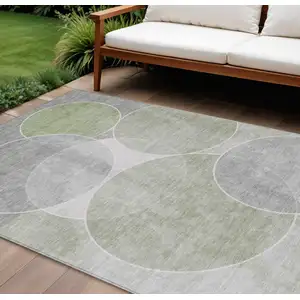Photo of Artichoke Green Green And Ivory Geometric Washable Indoor Outdoor Area Rug