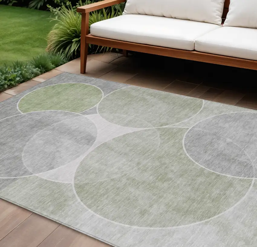 Artichoke Green Green And Ivory Geometric Washable Indoor Outdoor Area Rug Photo 1